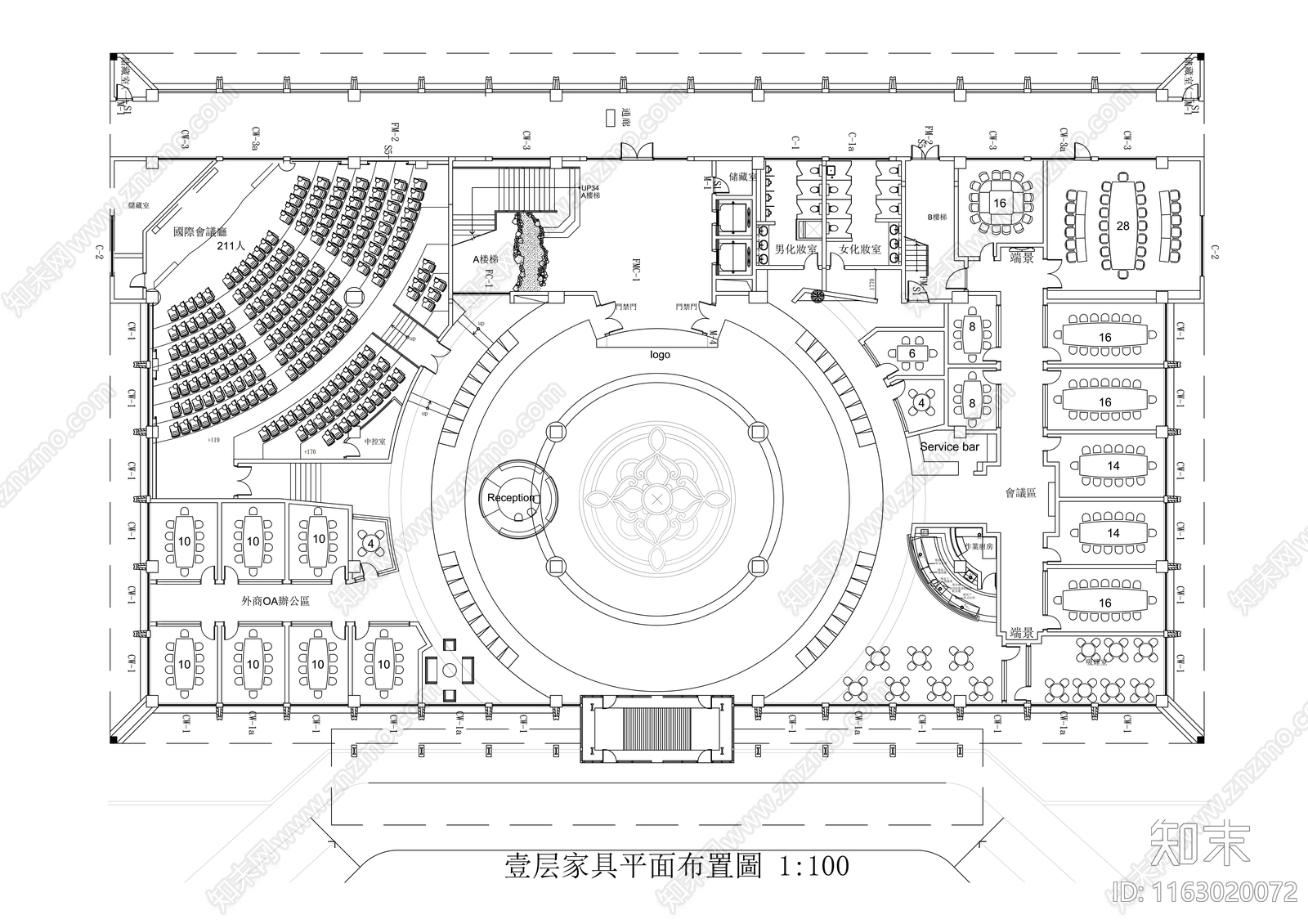 现代大厅cad施工图下载【ID:1163020072】