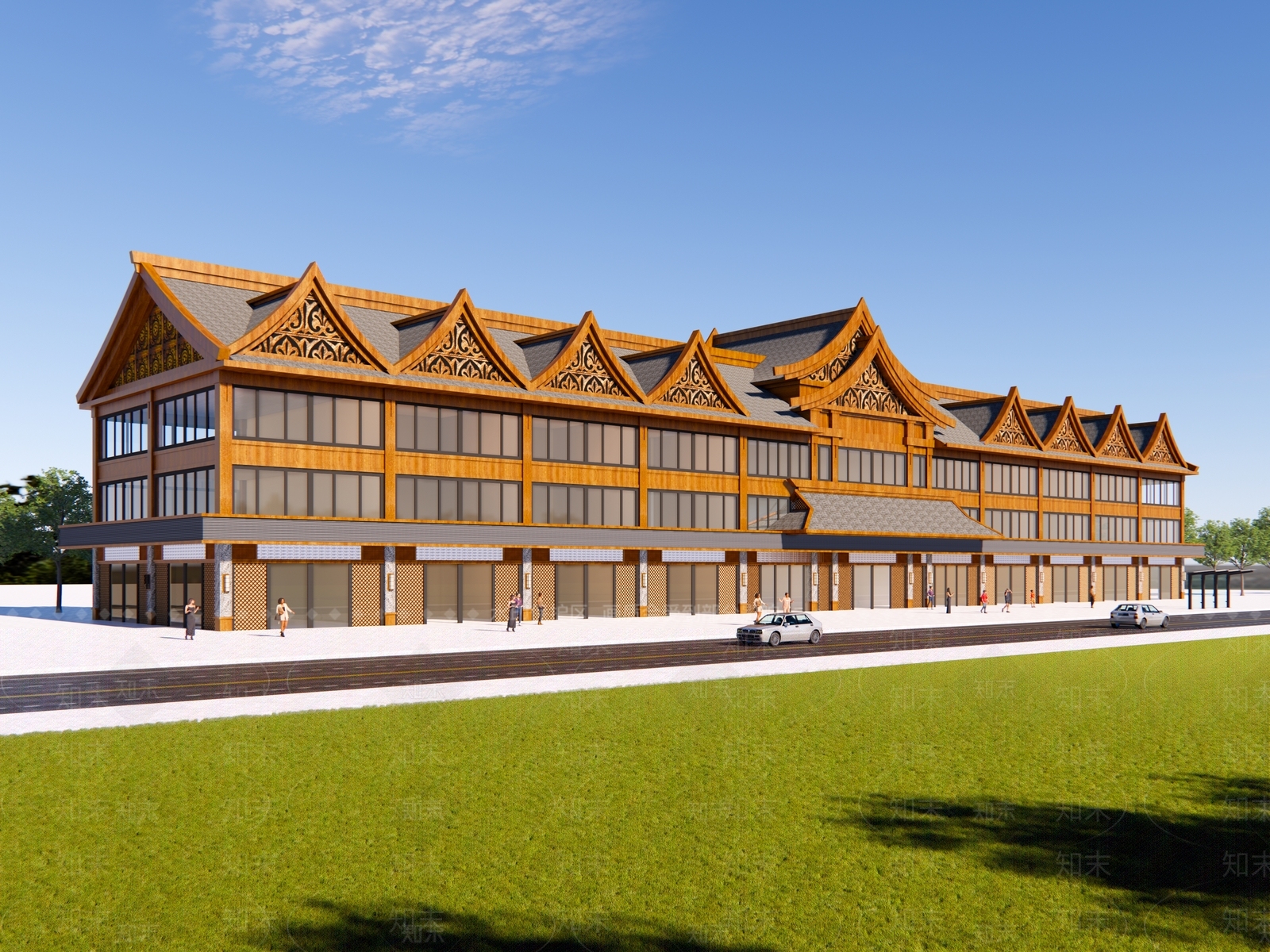 新中式商场建筑SU模型下载【ID:1163028347】