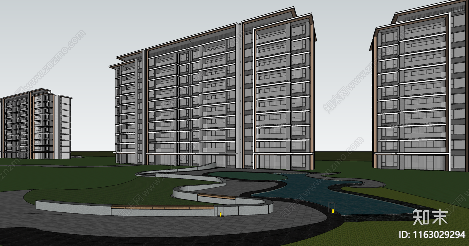 现代高层住宅SU模型下载【ID:1163029294】