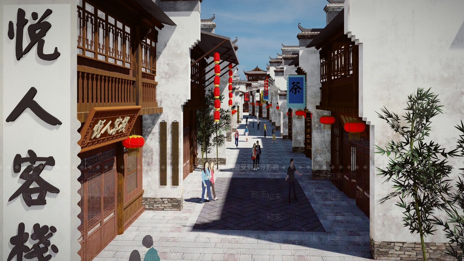 中式复古商业街SU模型下载【ID:1163029491】