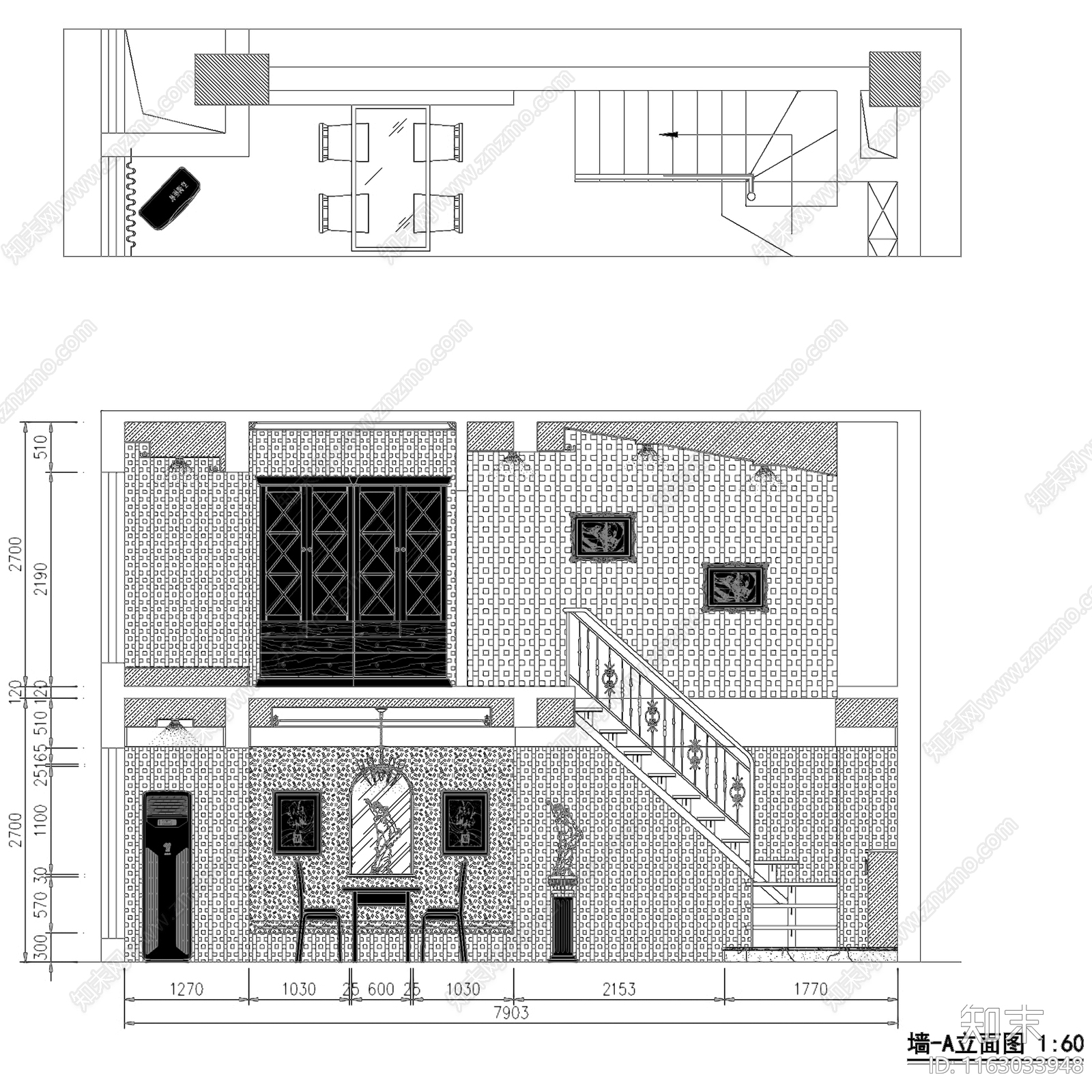 欧式二层别墅室内家装cad施工图下载【ID:1163033948】