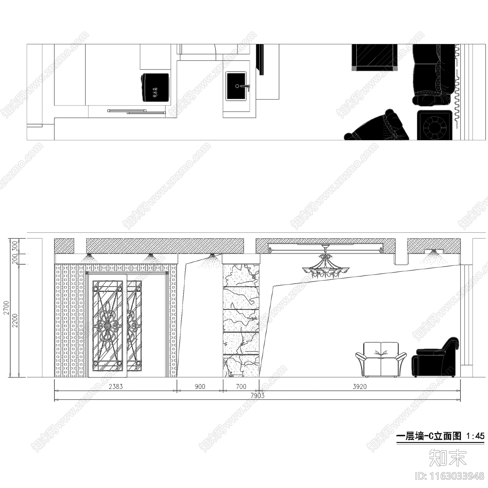 欧式二层别墅室内家装cad施工图下载【ID:1163033948】