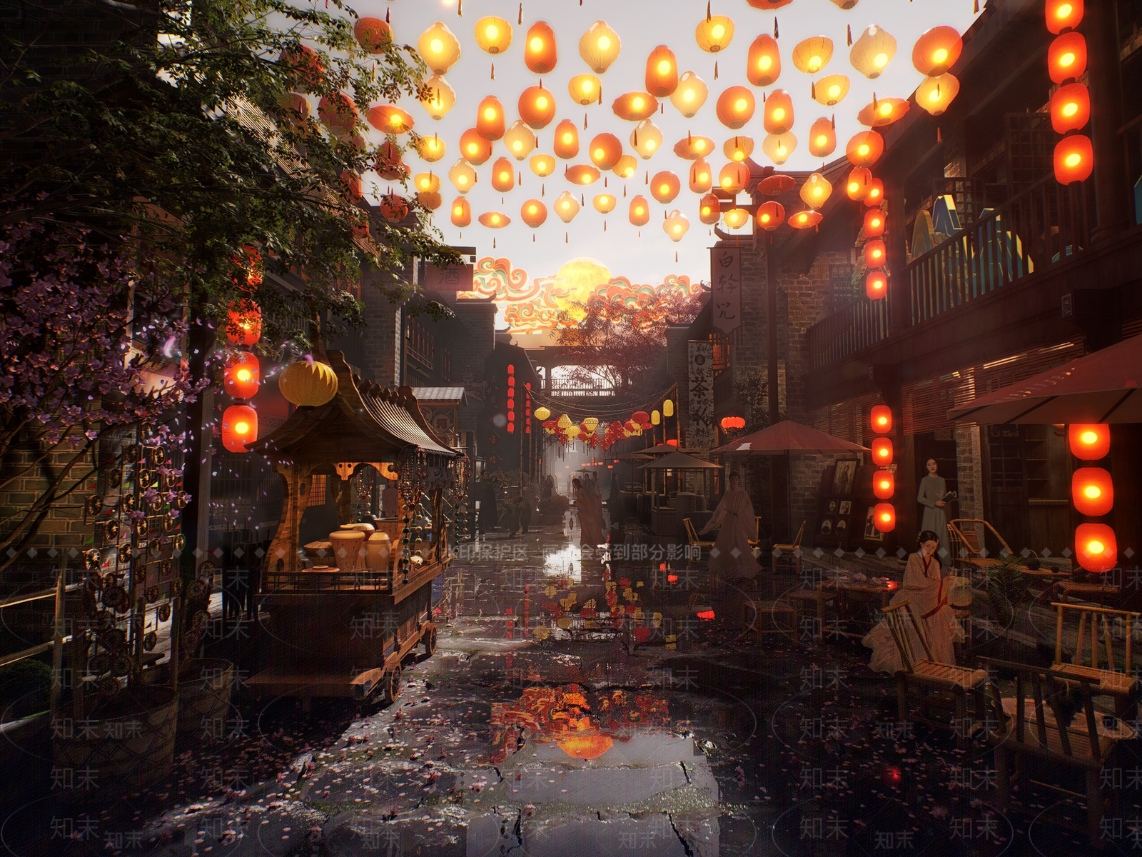 中式新中式商业街SU模型下载【ID:1163034835】