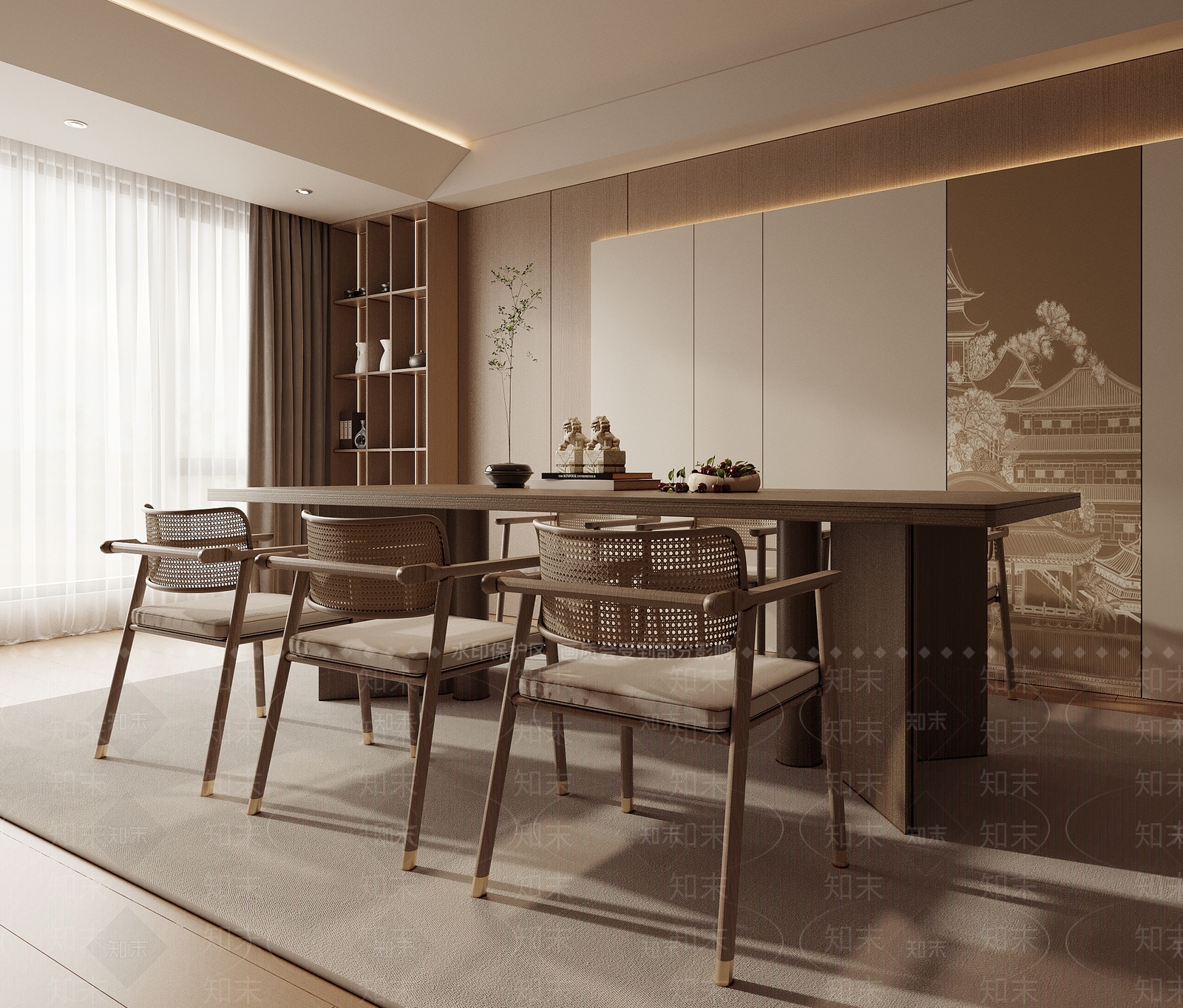 新中式中式餐桌3D模型下载【ID:1163034713】