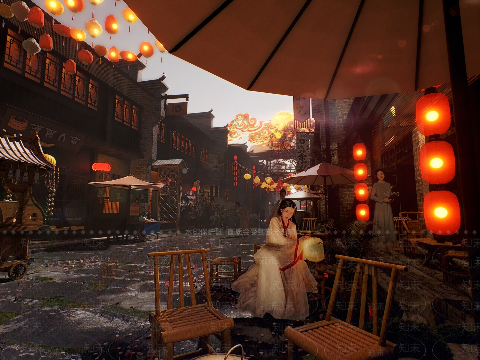 中式新中式商业街SU模型下载【ID:1163034835】