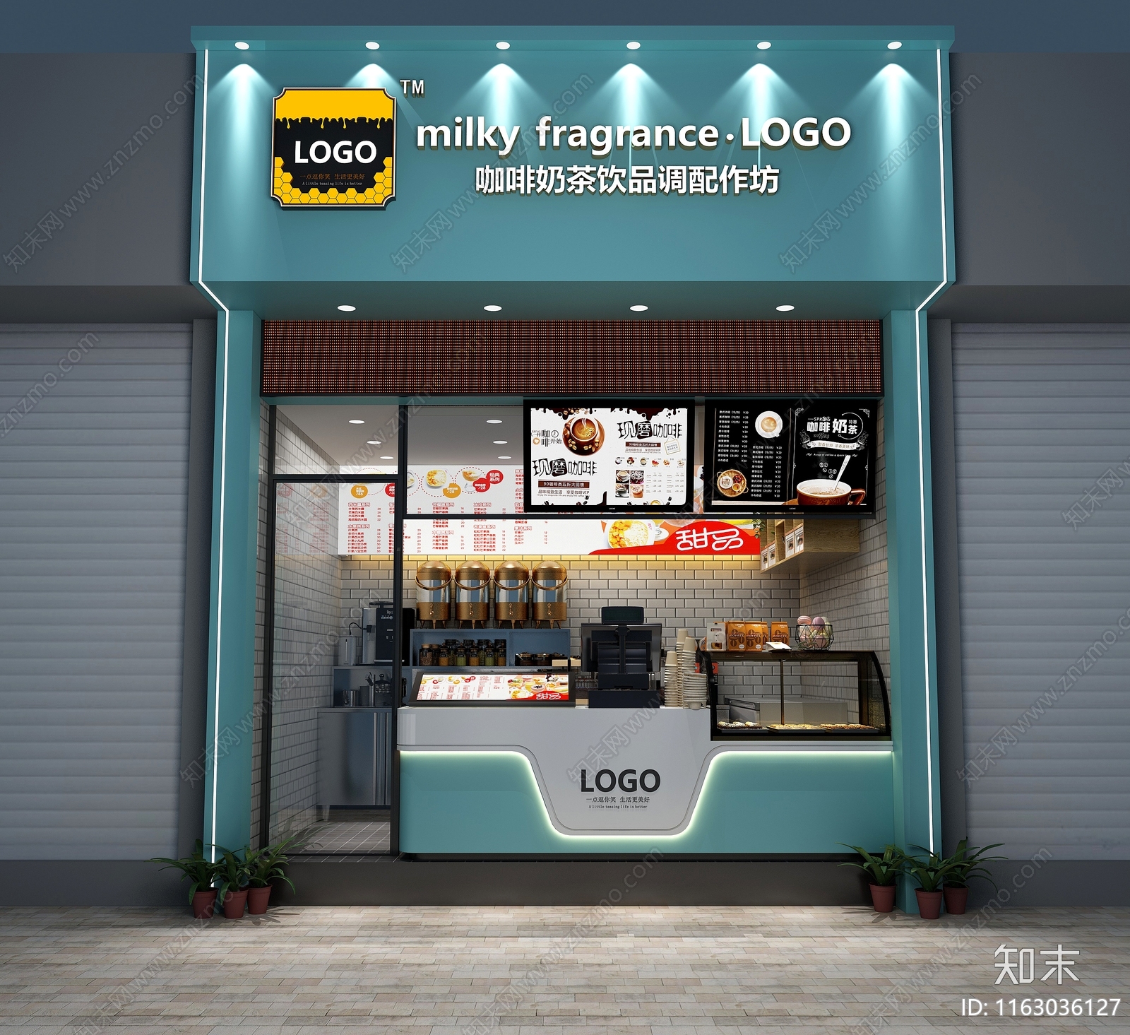 现代简约奶茶店3D模型下载【ID:1163036127】