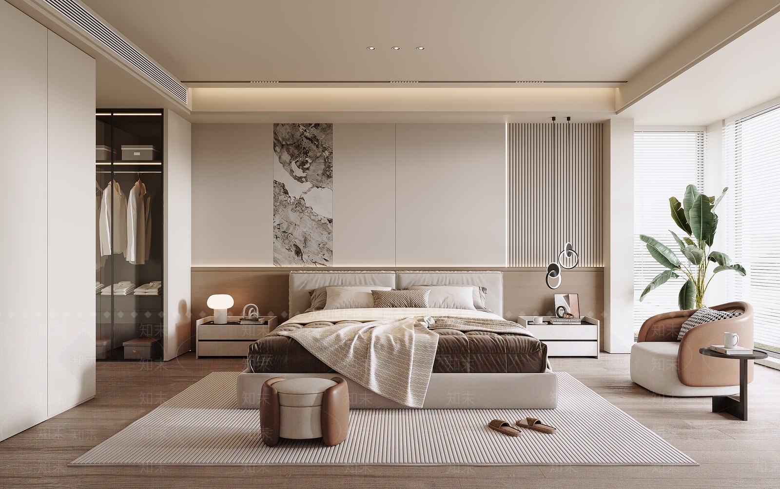 浅灰软包双人床双人床3D模型下载【ID:1227403695】