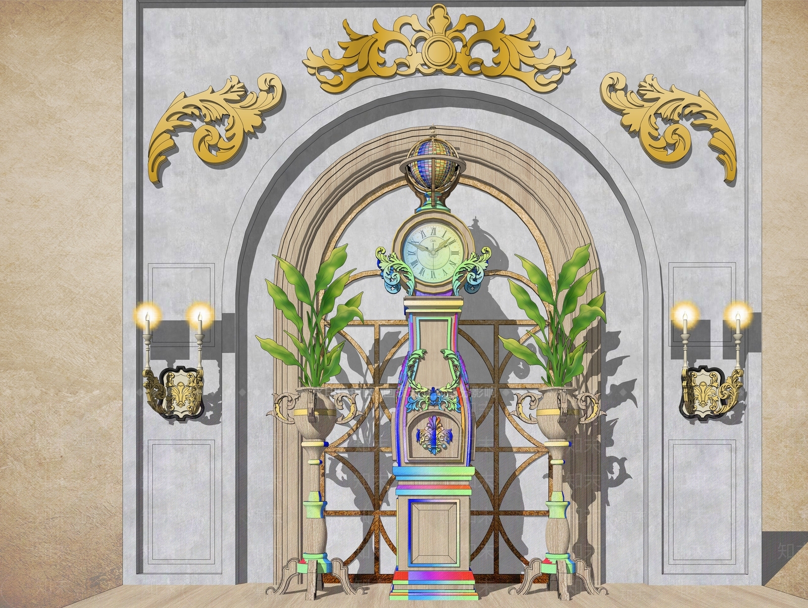 欧式复古钟表SU模型下载【ID:1163041502】