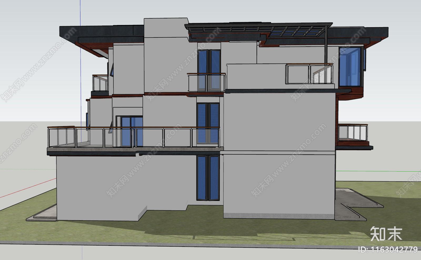现代别墅阳台SU模型下载【ID:1163042779】