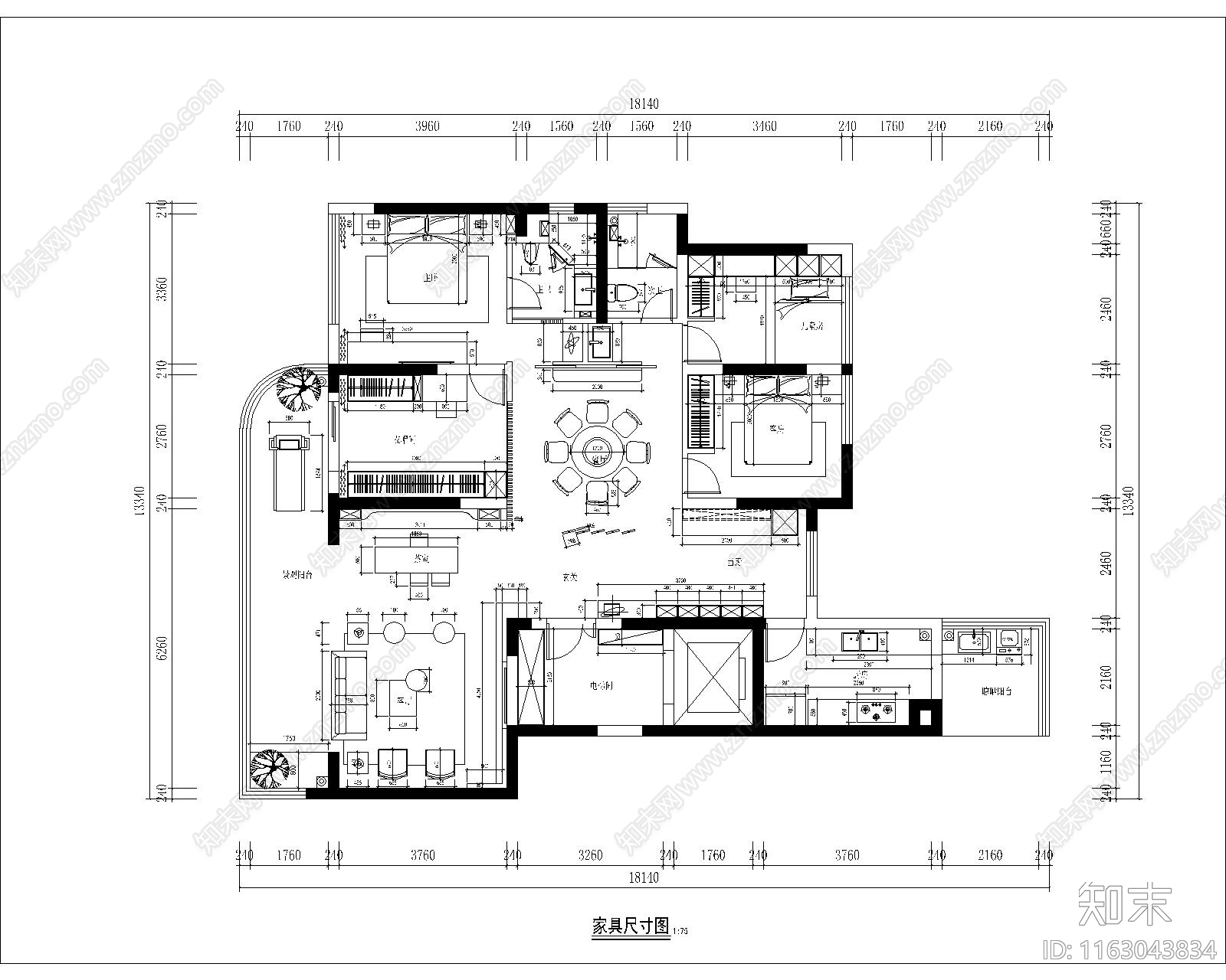 现代轻奢整体家装空间cad施工图下载【ID:1163043834】