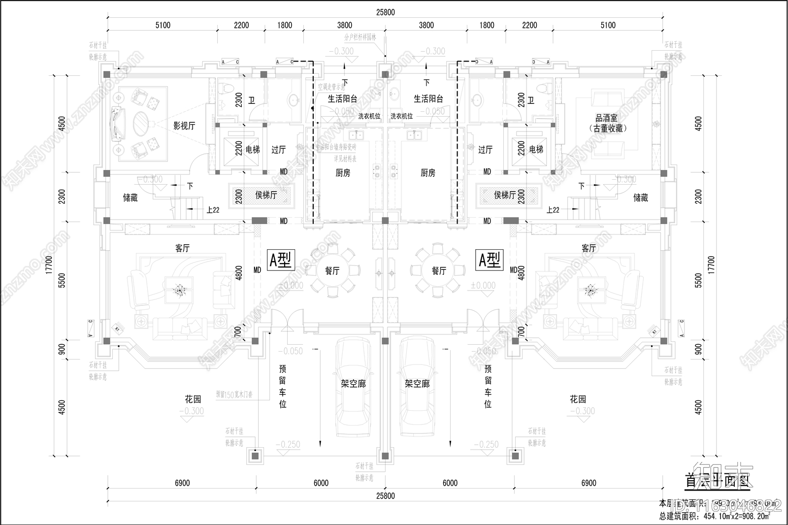 现代简欧别墅建筑施工图下载【ID:1163046822】