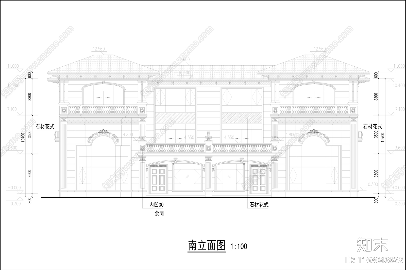 现代简欧别墅建筑施工图下载【ID:1163046822】