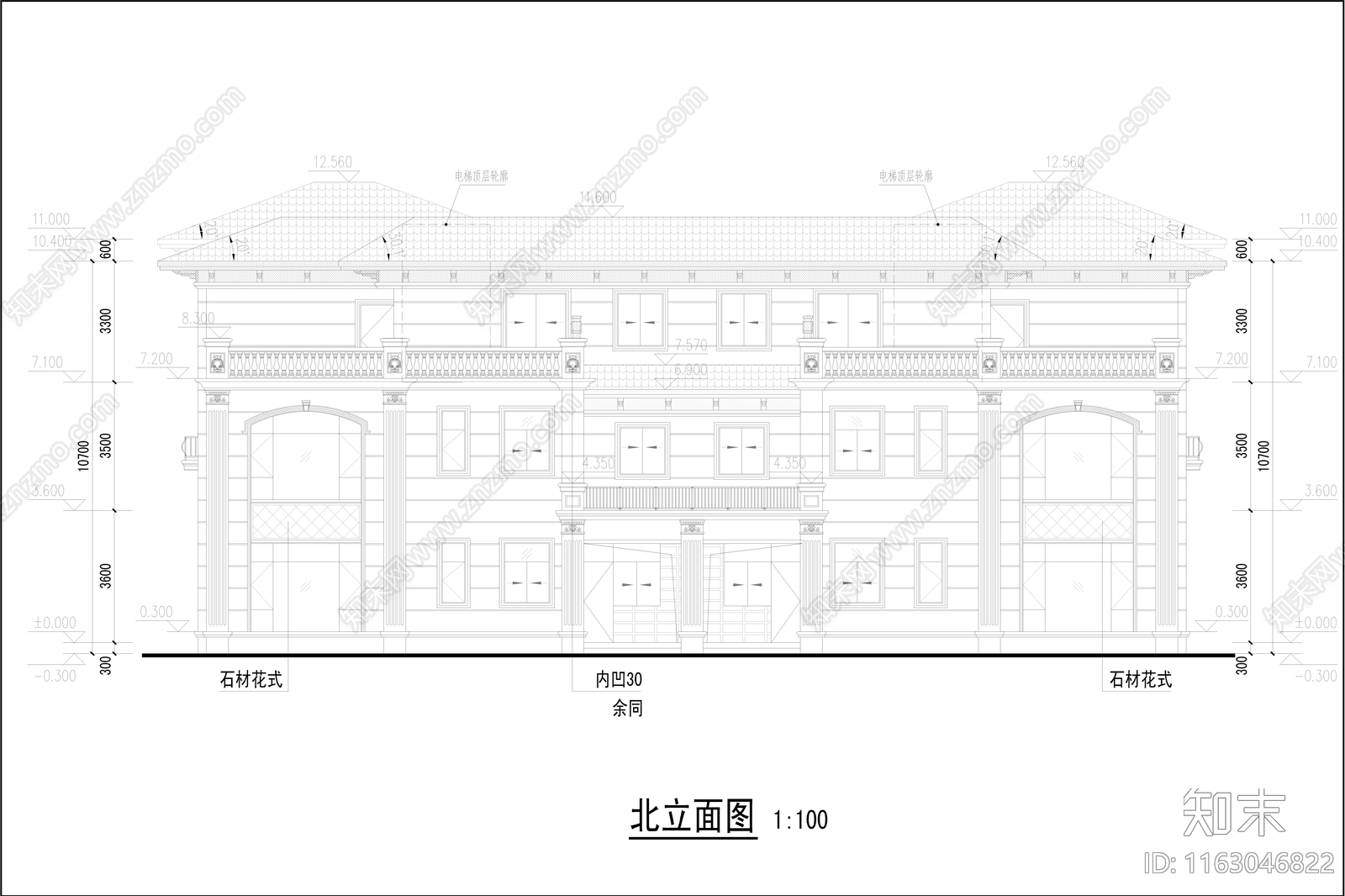 现代简欧别墅建筑施工图下载【ID:1163046822】