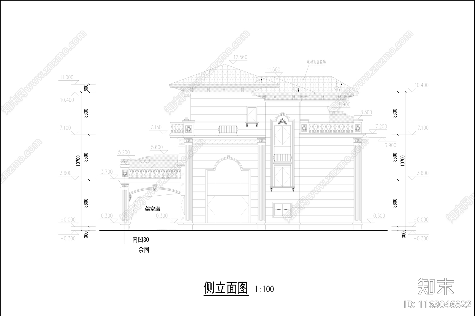 现代简欧别墅建筑施工图下载【ID:1163046822】