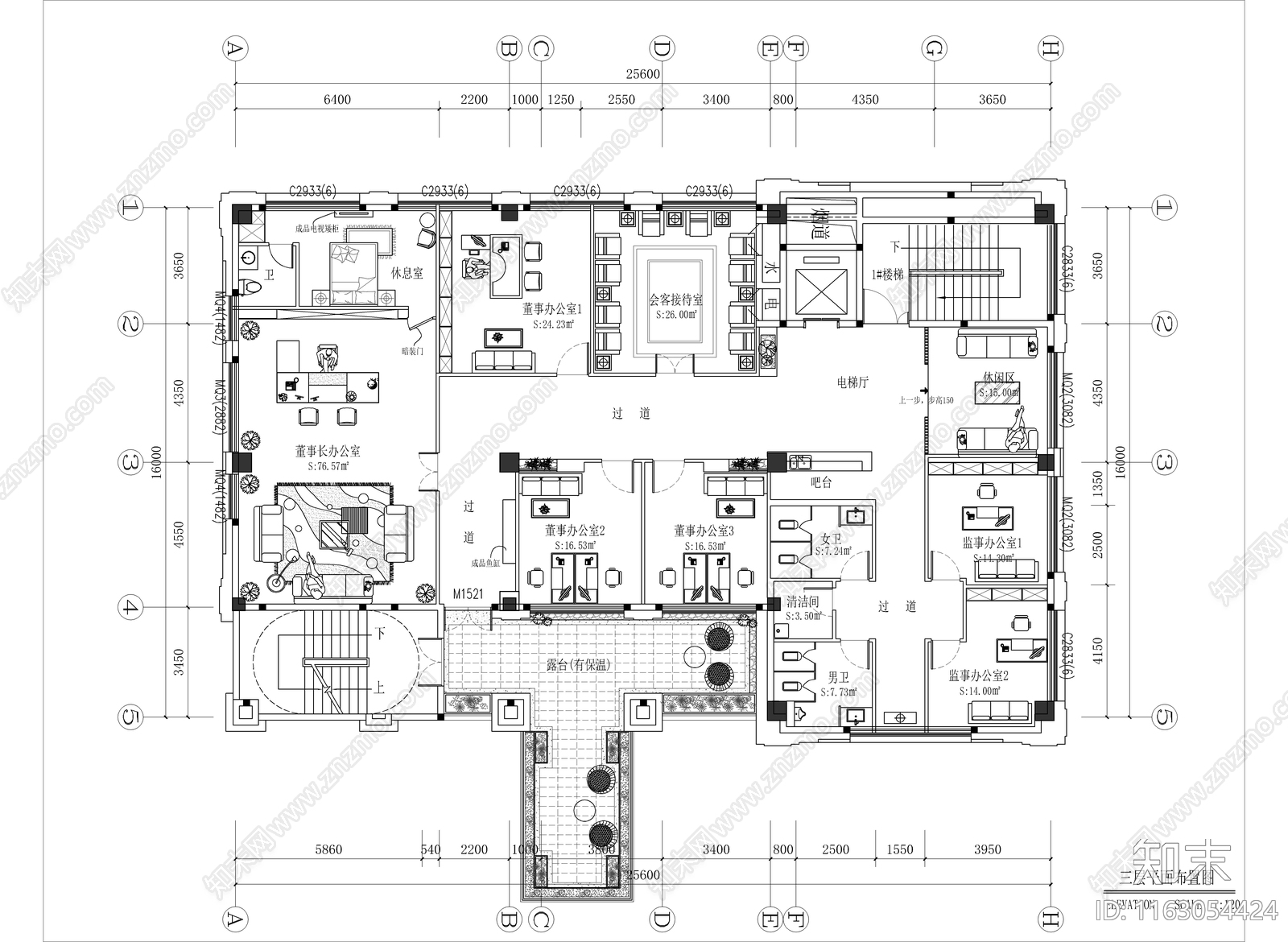 现代办公室cad施工图下载【ID:1163054424】