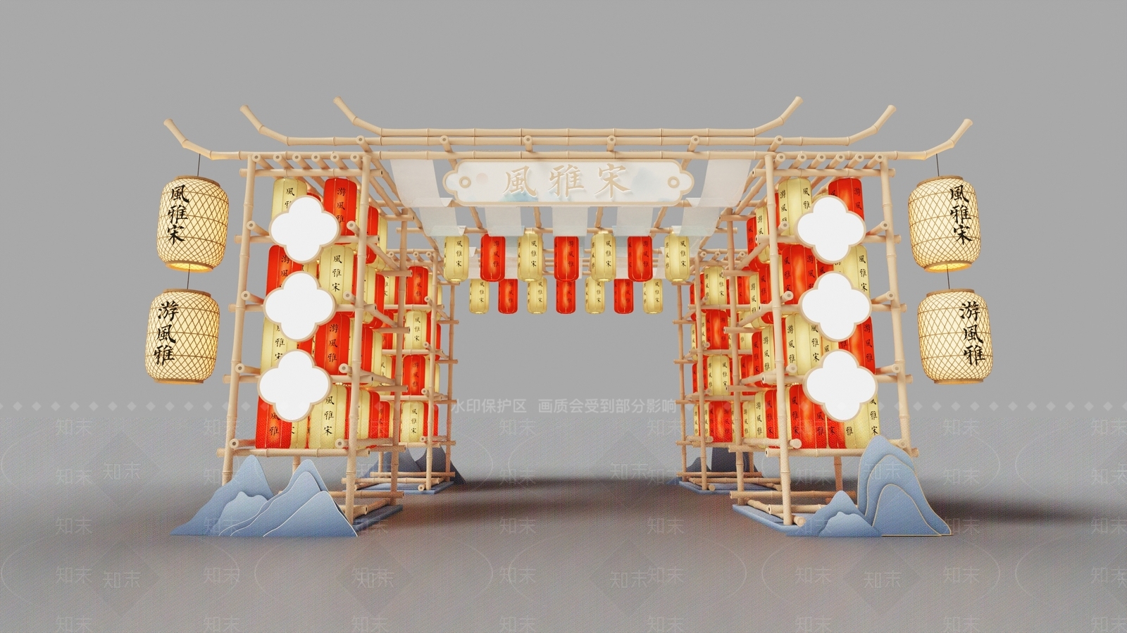 新中式中式门头3D模型下载【ID:1163056662】