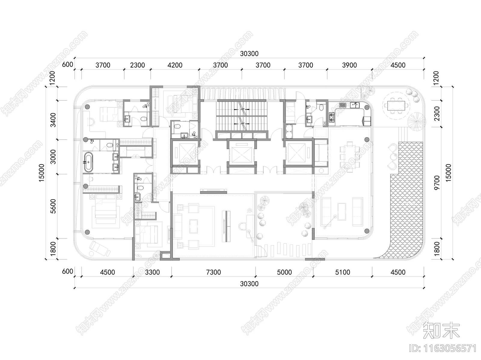 建筑平面图cad施工图下载【ID:1163056571】