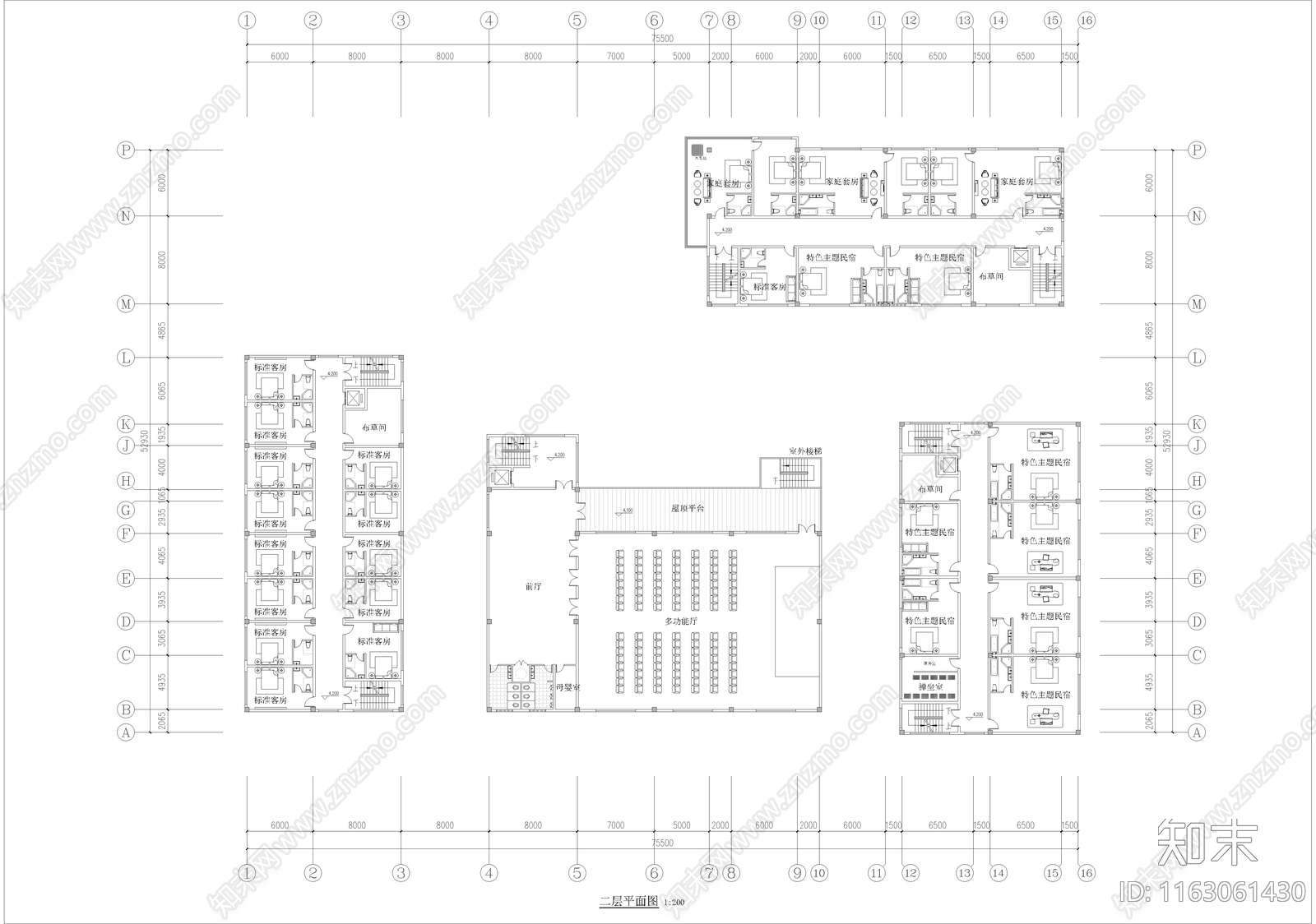 中式现代民宿建筑cad施工图下载【ID:1163061430】