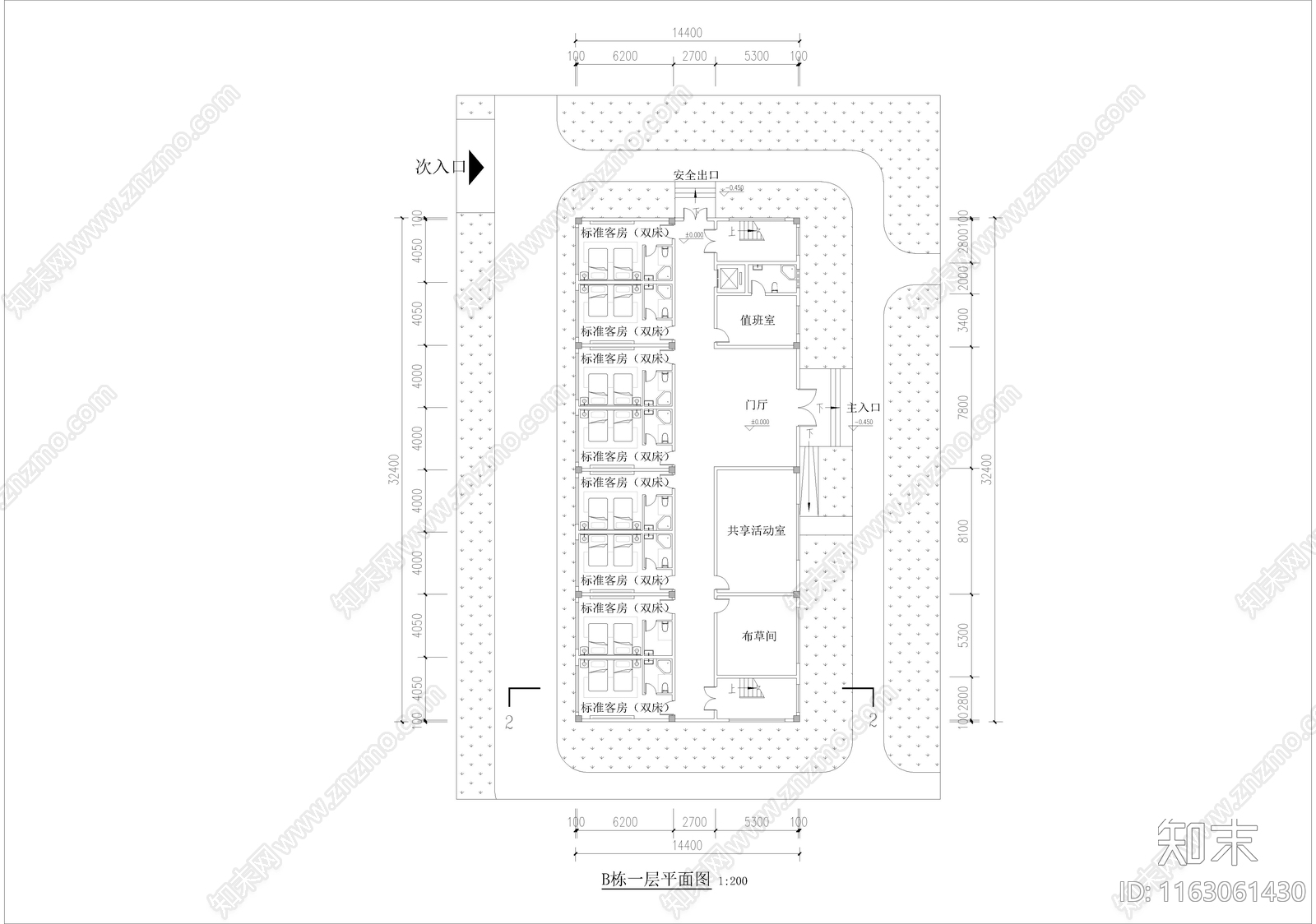 中式现代民宿建筑cad施工图下载【ID:1163061430】