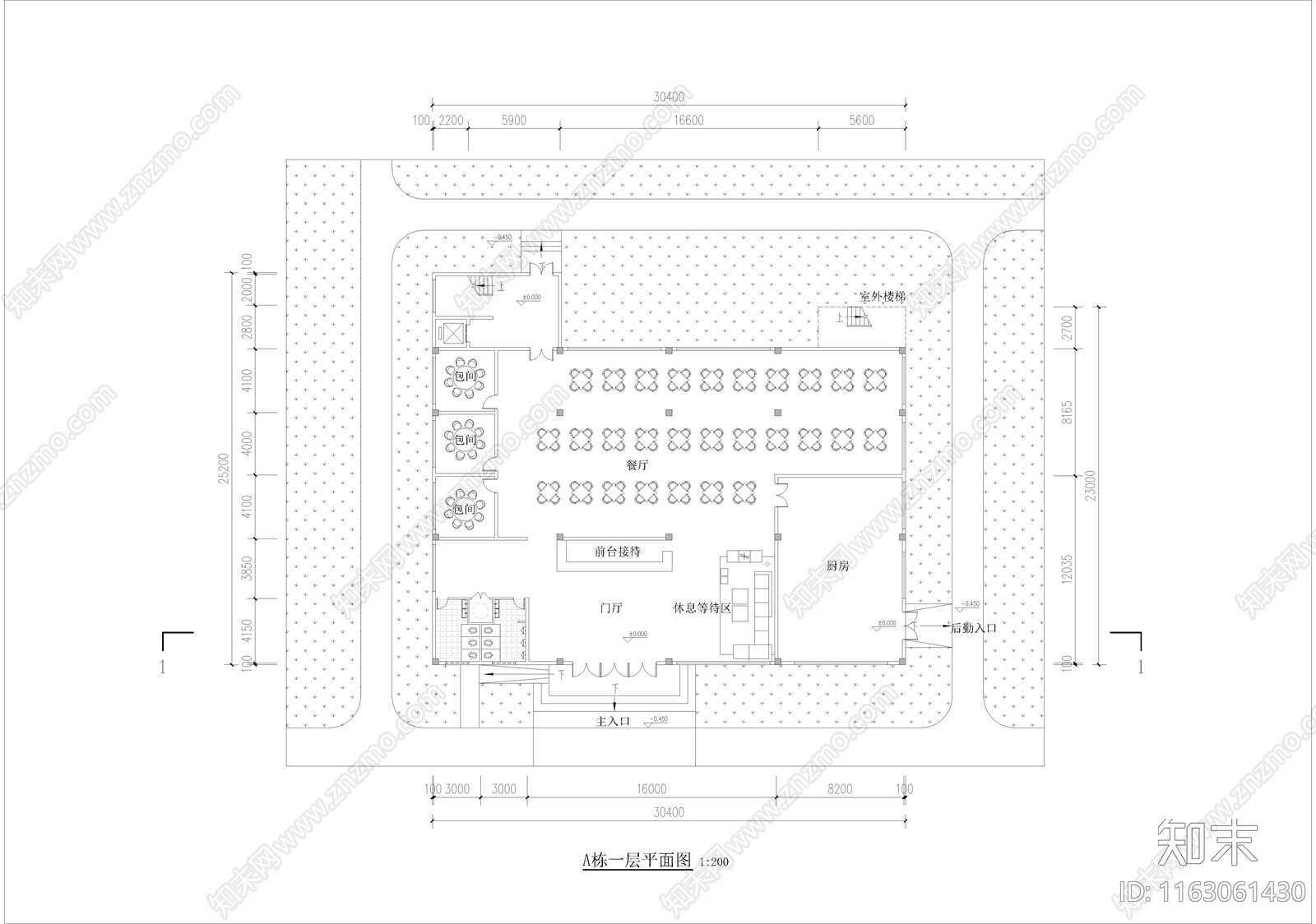 中式现代民宿建筑cad施工图下载【ID:1163061430】