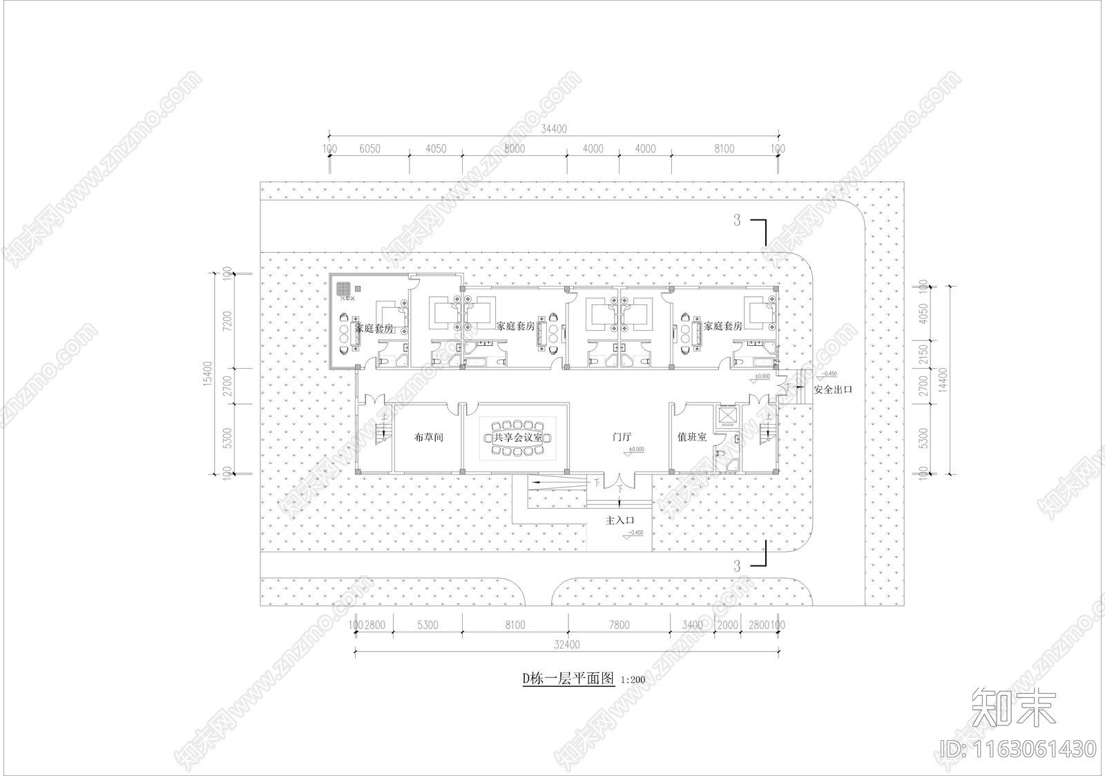 中式现代民宿建筑cad施工图下载【ID:1163061430】