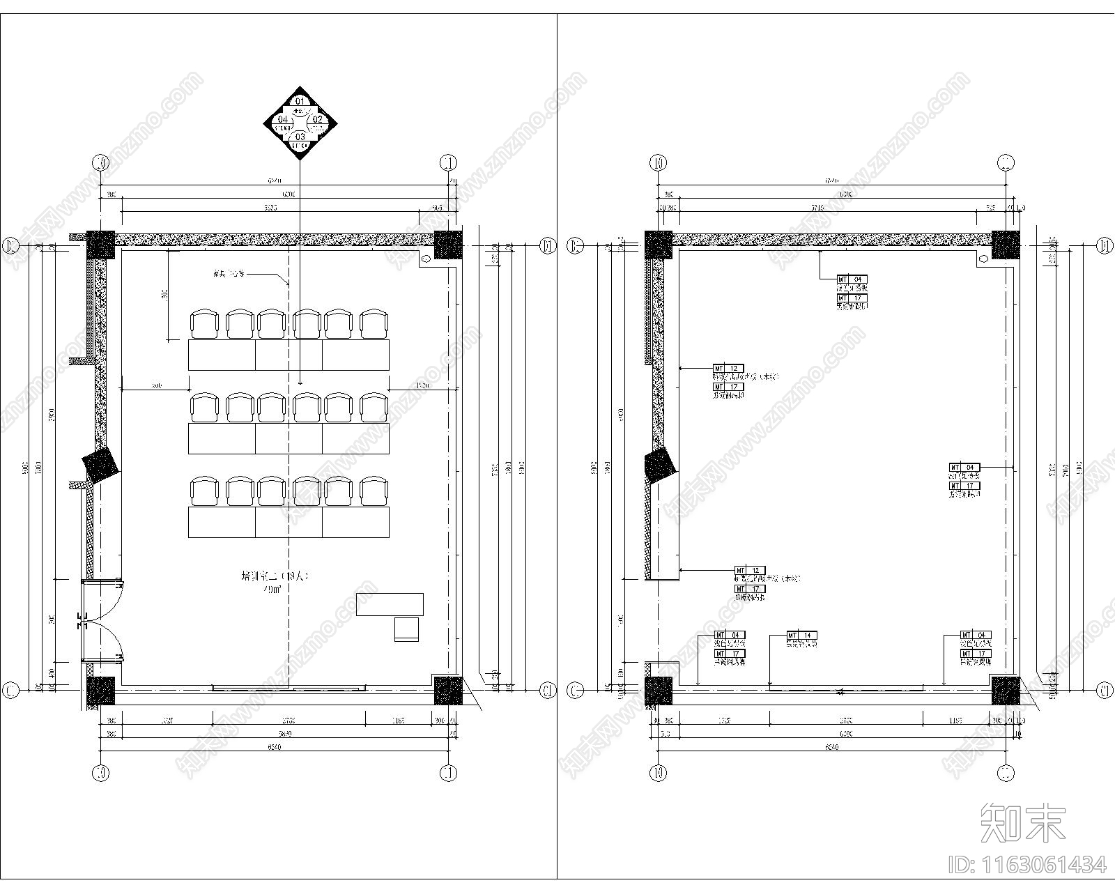 现代培训中心cad施工图下载【ID:1163061434】