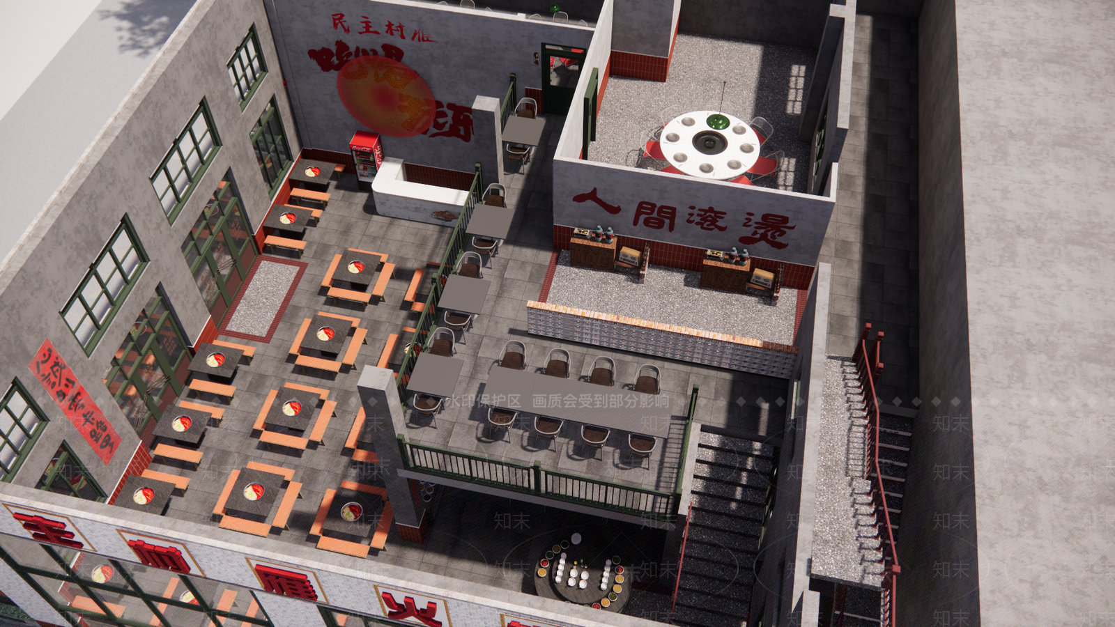中式复古火锅店SU模型下载【ID:1163215801】