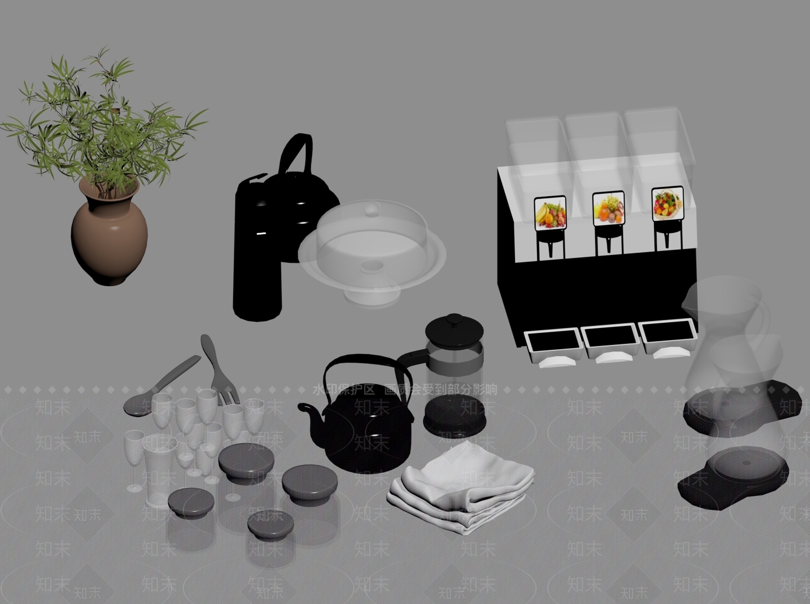 厨房用品组合SU模型下载【ID:1163070698】