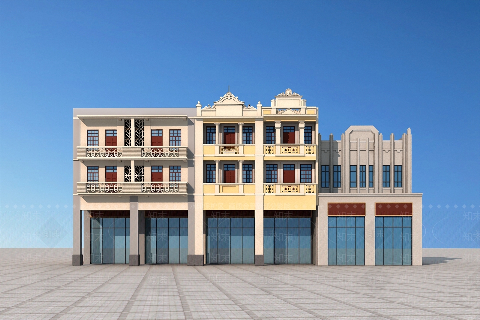 欧式简欧商业街3D模型下载【ID:1163074940】