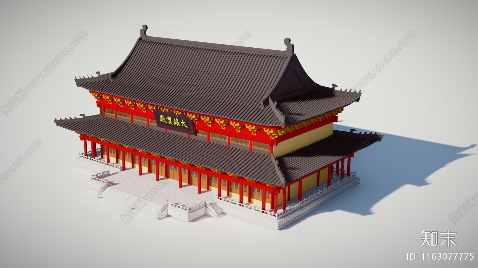 中式复古寺庙建筑SU模型下载【ID:1163077775】