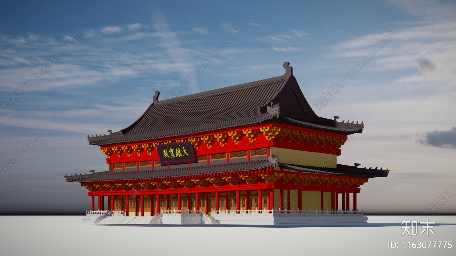 中式复古寺庙建筑SU模型下载【ID:1163077775】