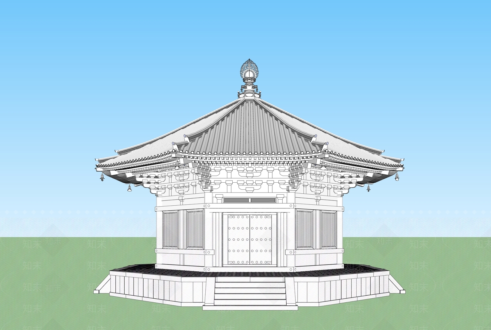 中式复古古建筑SU模型下载【ID:1163079796】