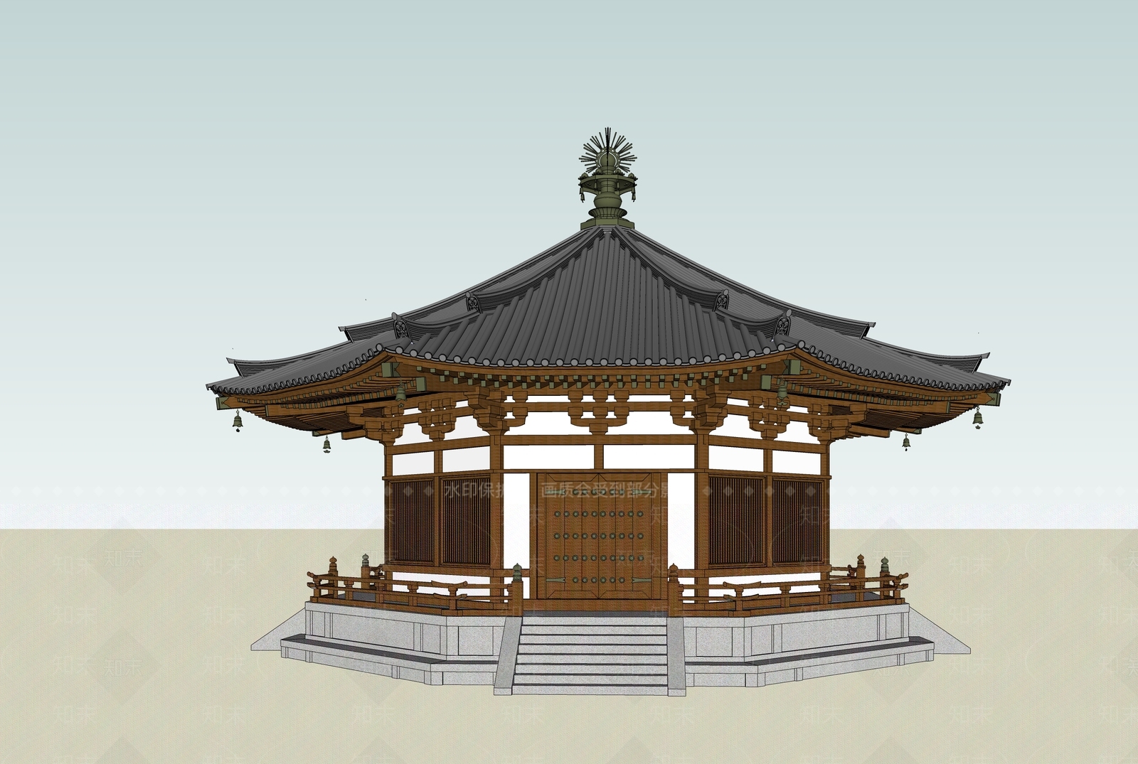 中式复古寺庙建筑SU模型下载【ID:1163081561】