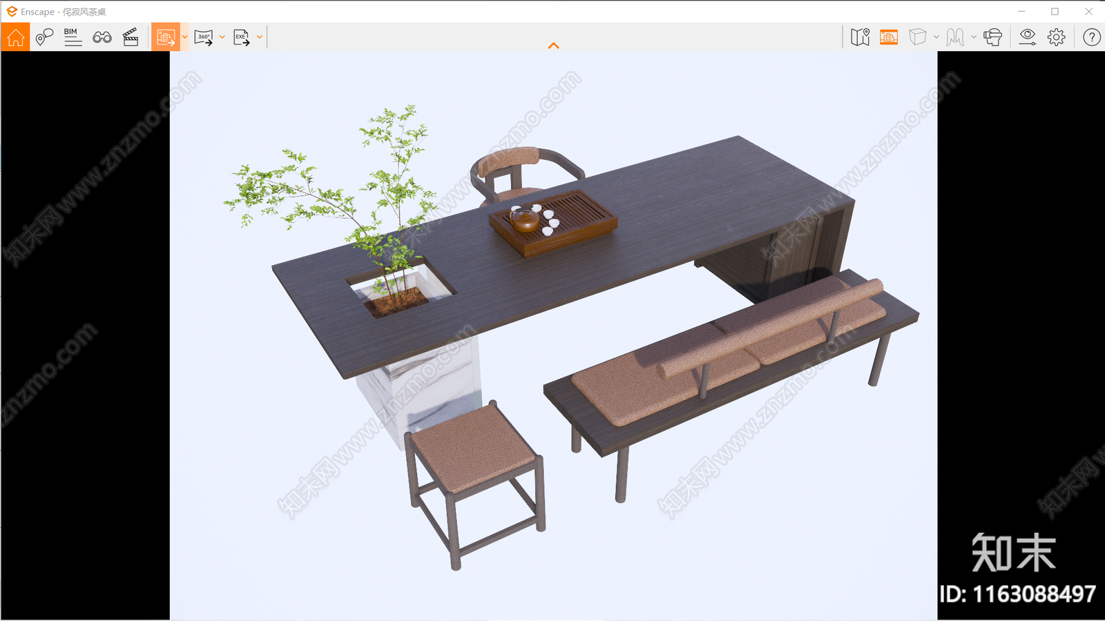 新中式茶桌椅SU模型下载【ID:1163088497】