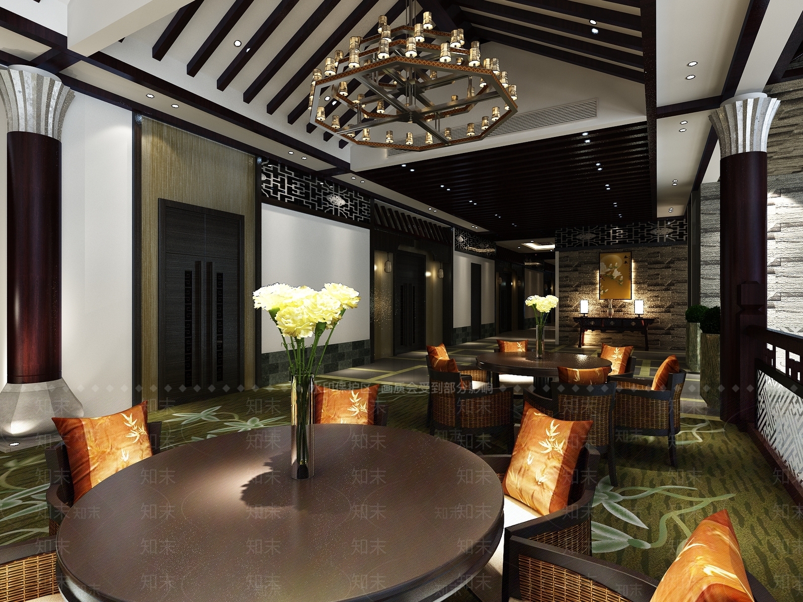 新中式中餐厅3D模型下载【ID:1163089497】