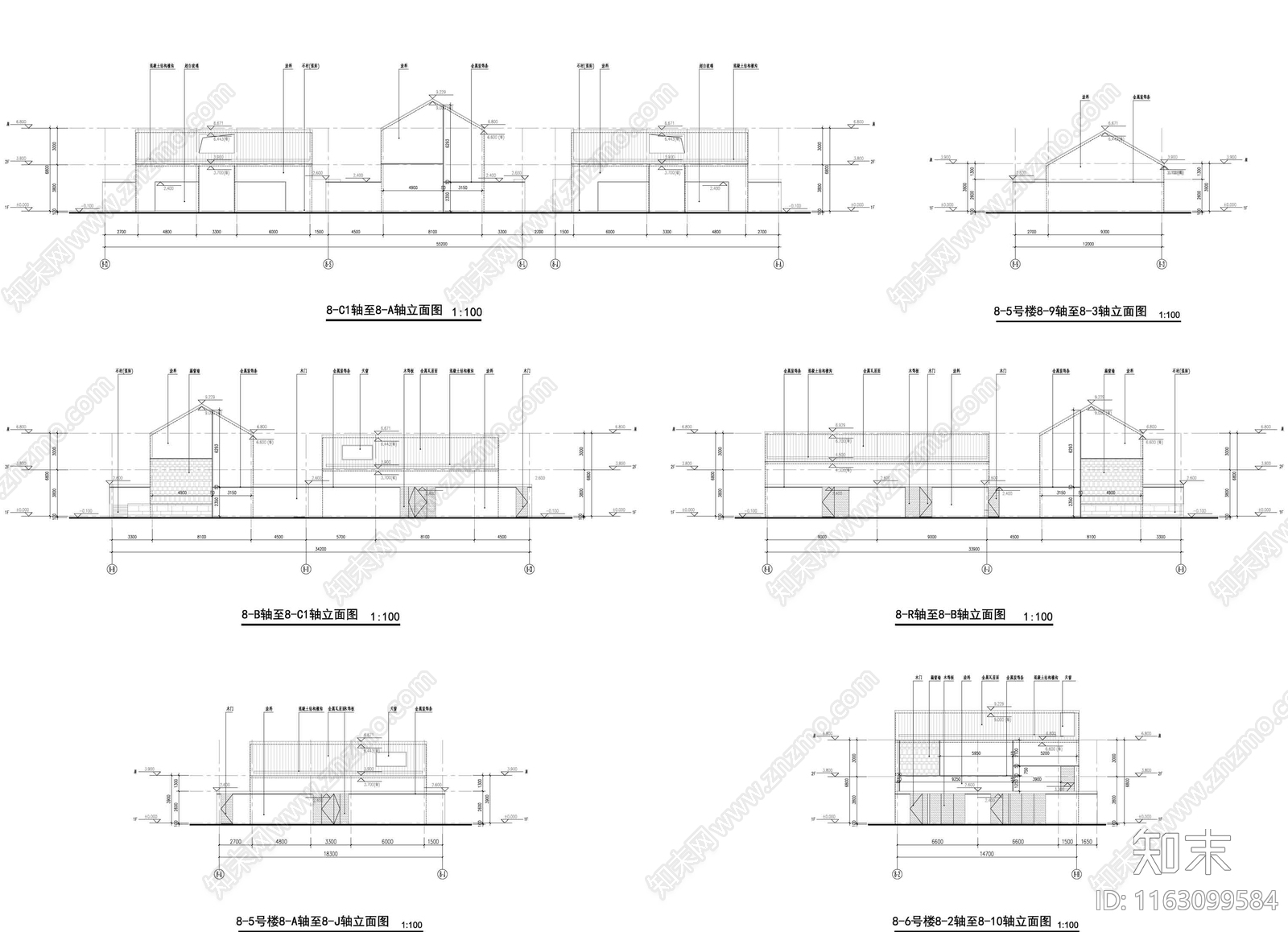 新中式民宿建筑cad施工图下载【ID:1163099584】