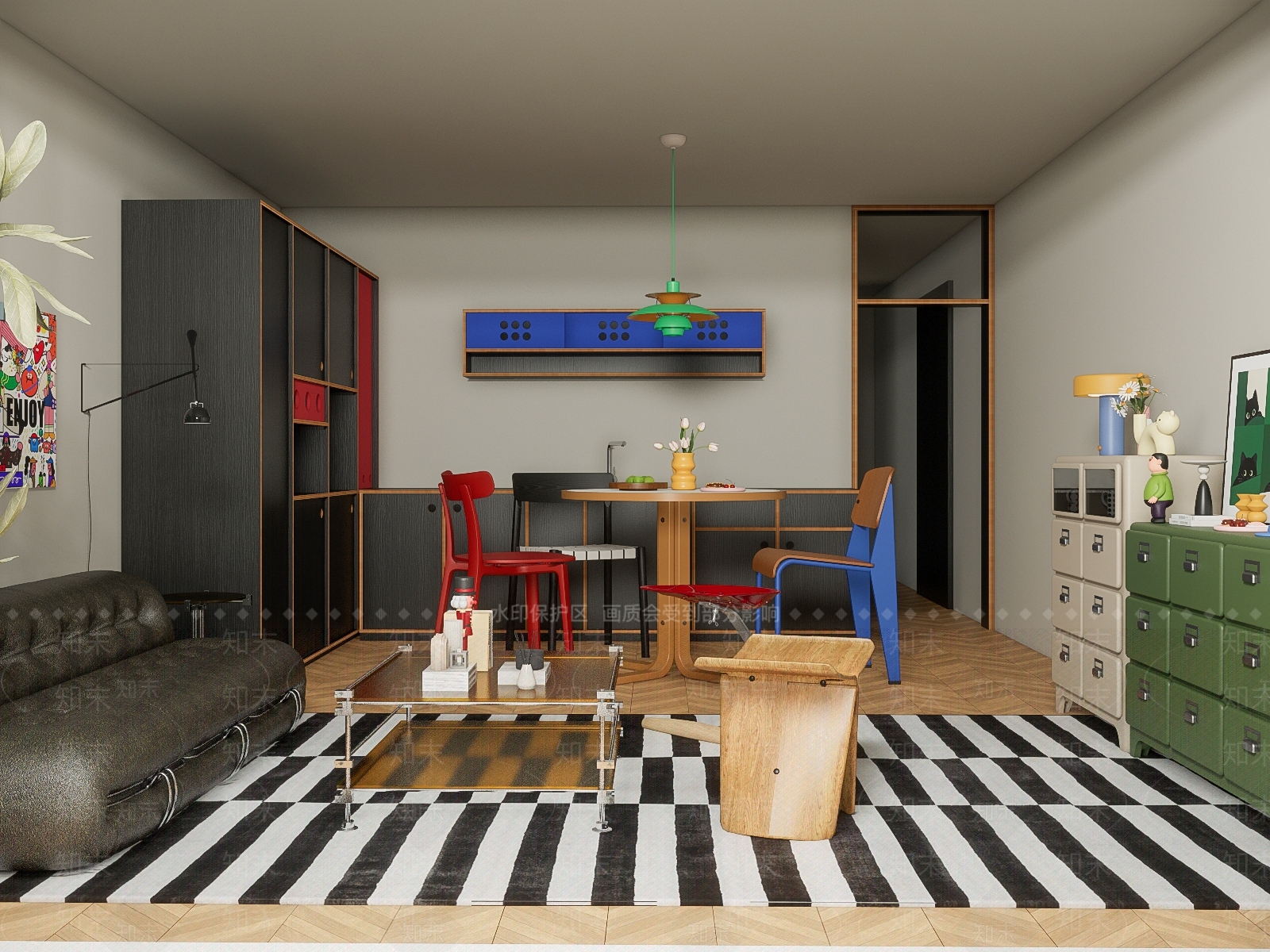 深色餐边柜储物柜3D模型下载【ID:1227578594】