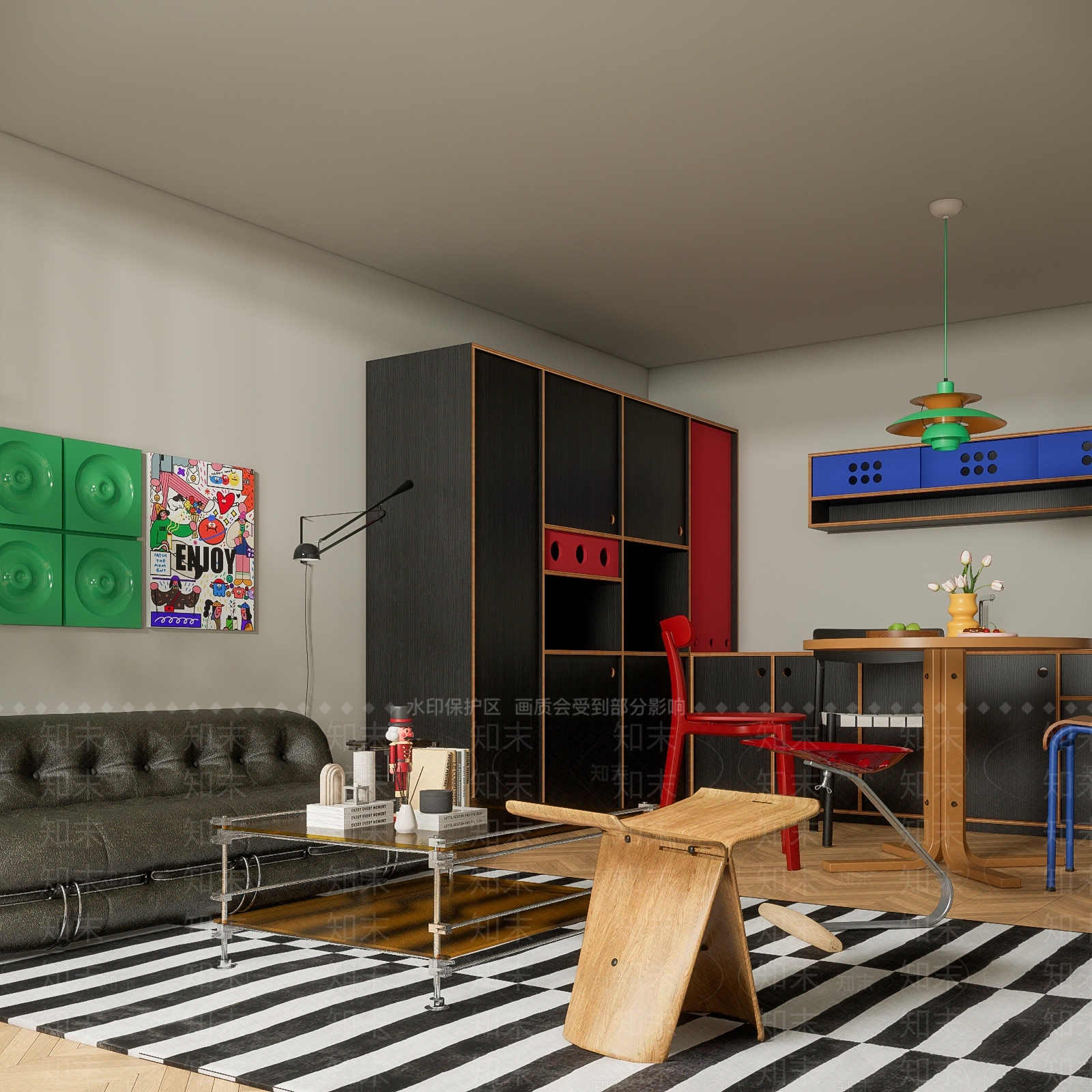 深色餐边柜储物柜3D模型下载【ID:1227578594】