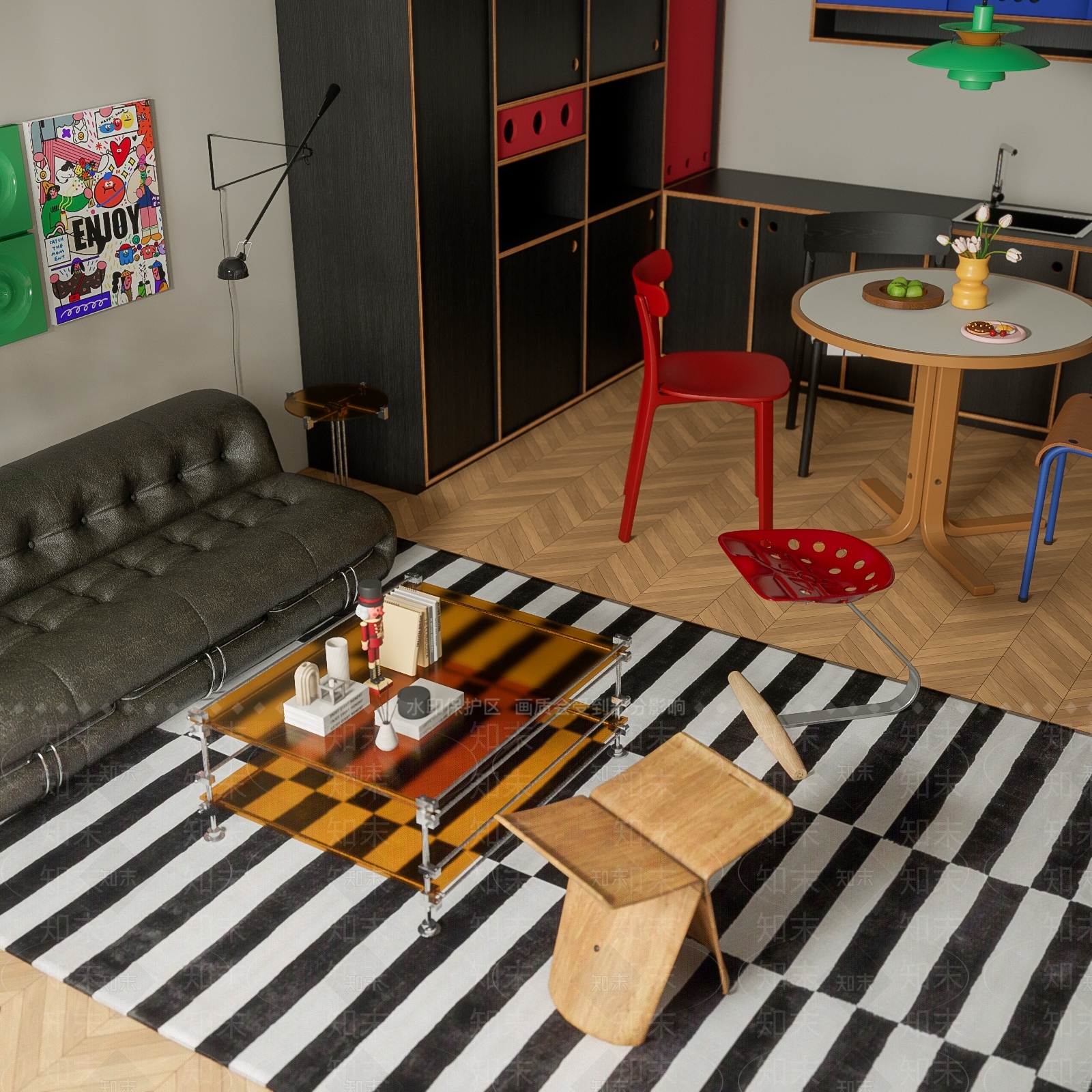 深色餐边柜储物柜3D模型下载【ID:1227578594】