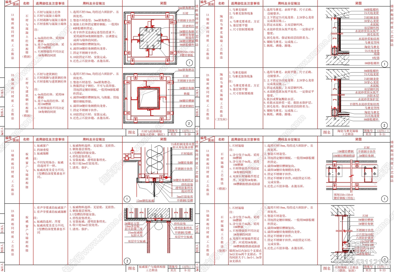 现代墙面节点cad施工图下载【ID:1163112133】