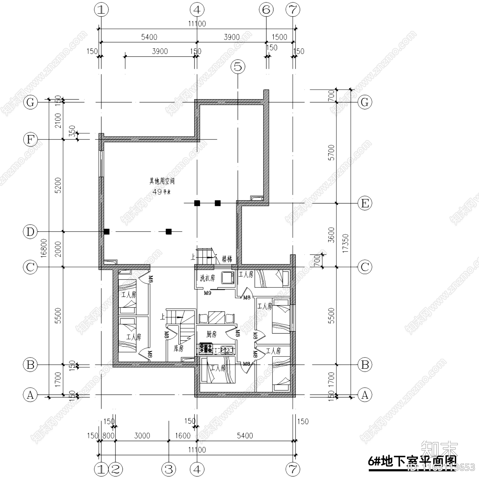 欧式复古古典三层别墅室内家装cad施工图下载【ID:1163113653】