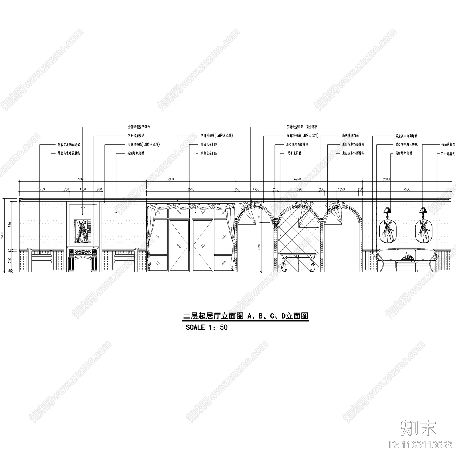 欧式复古古典三层别墅室内家装cad施工图下载【ID:1163113653】