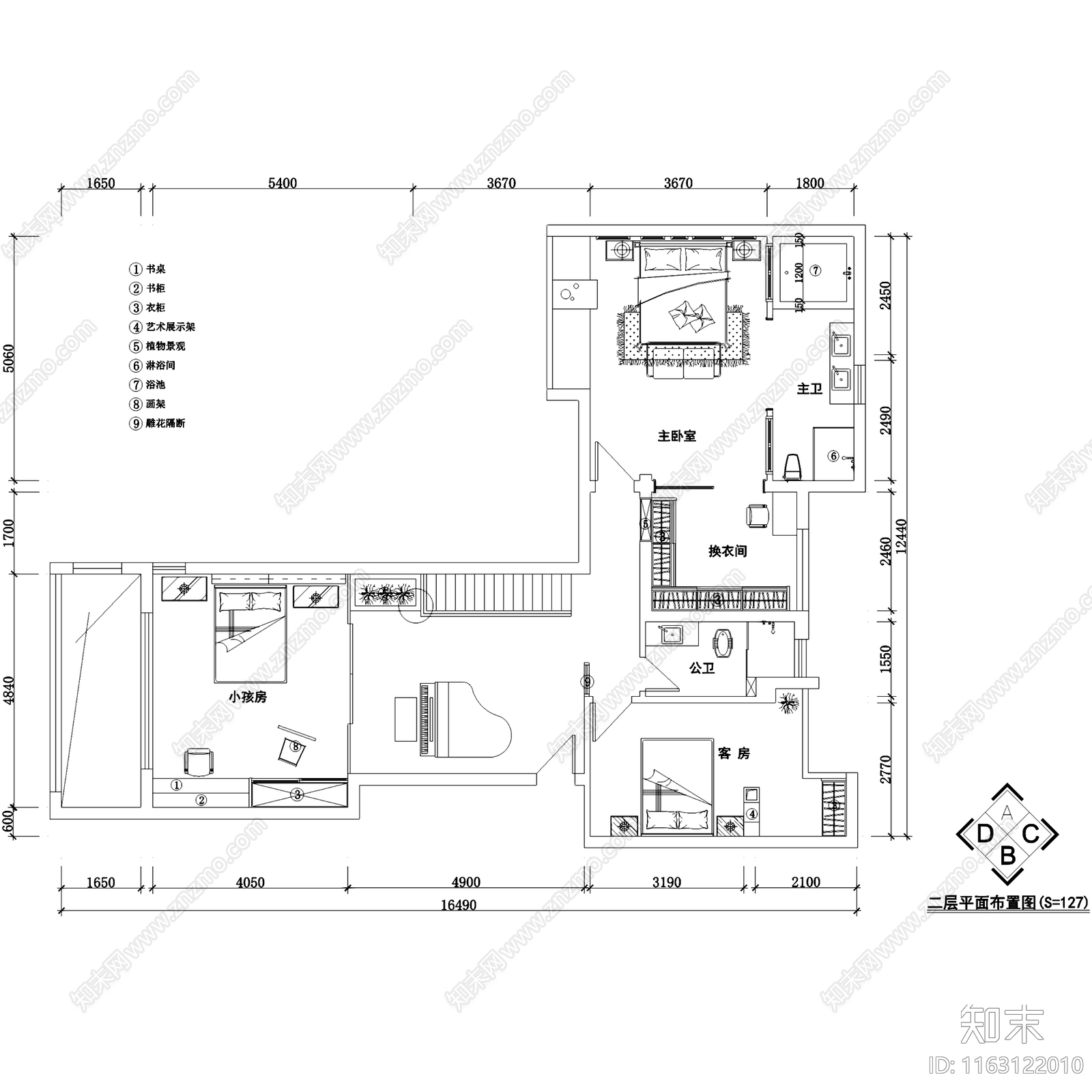 现代简约二层复式跃层室内家装cad施工图下载【ID:1163122010】