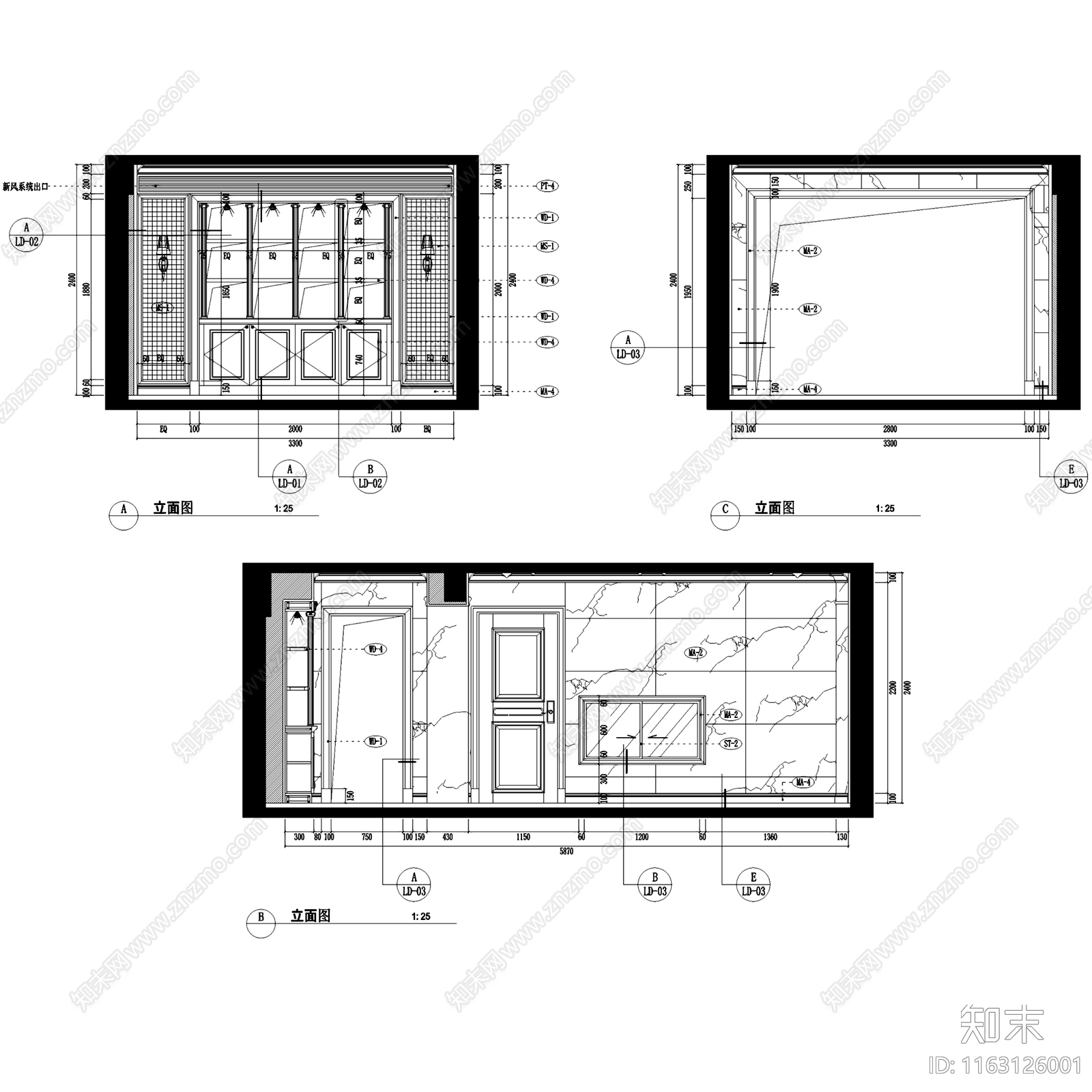 欧式玉屏御景花园五层别墅室内家装cad施工图下载【ID:1163126001】