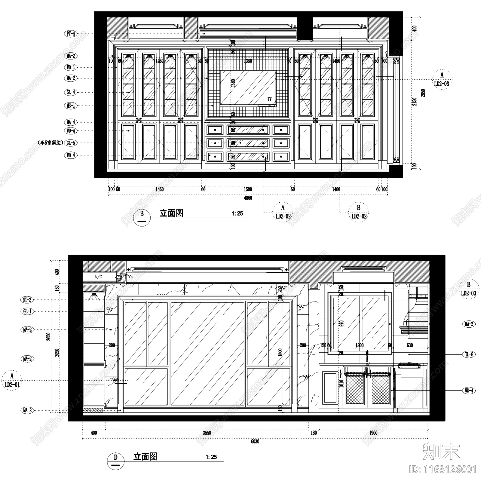 欧式玉屏御景花园五层别墅室内家装cad施工图下载【ID:1163126001】