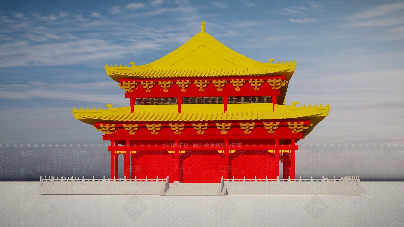 中式复古寺庙建筑SU模型下载【ID:1163126075】