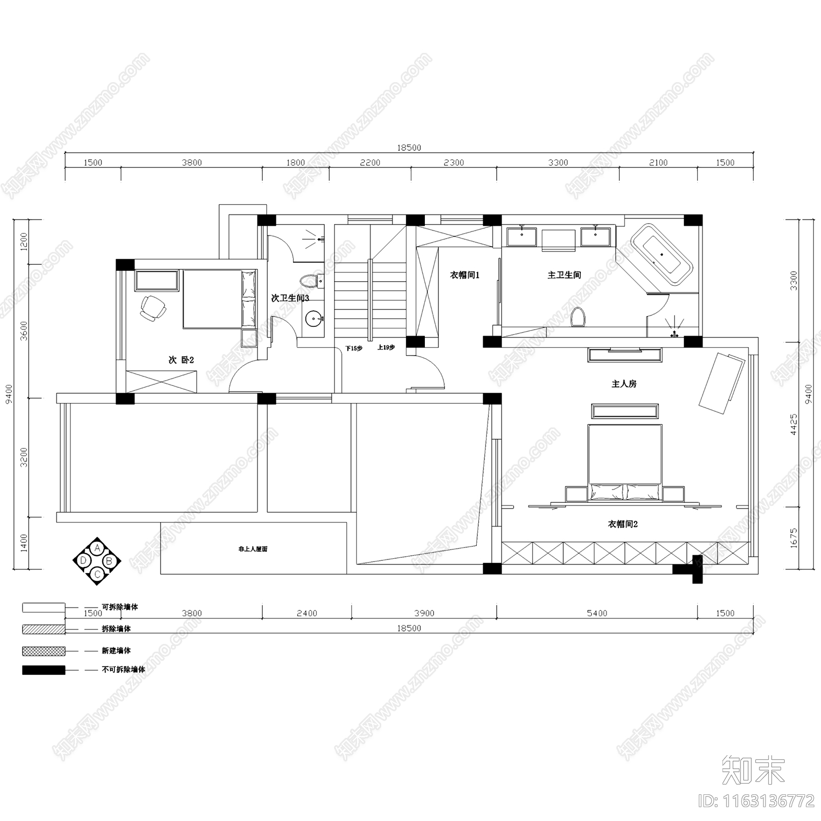 中式混搭风翡翠城四层别墅室内家装cad施工图下载【ID:1163136772】