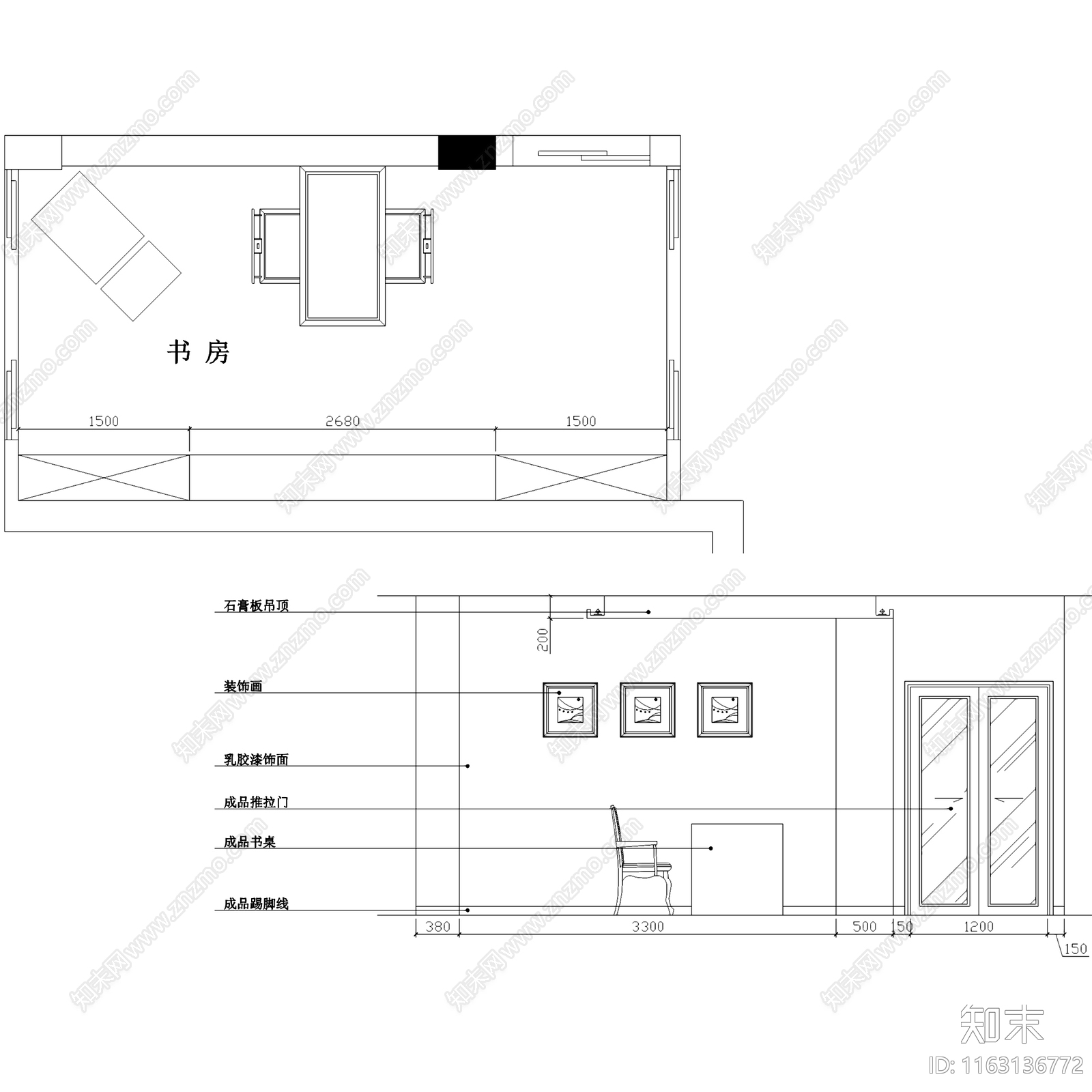 中式混搭风翡翠城四层别墅室内家装cad施工图下载【ID:1163136772】