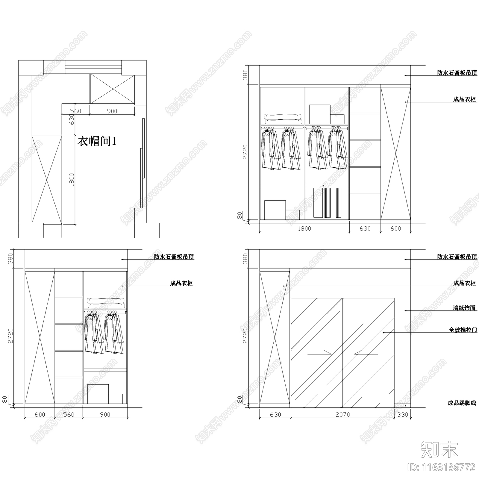 中式混搭风翡翠城四层别墅室内家装cad施工图下载【ID:1163136772】