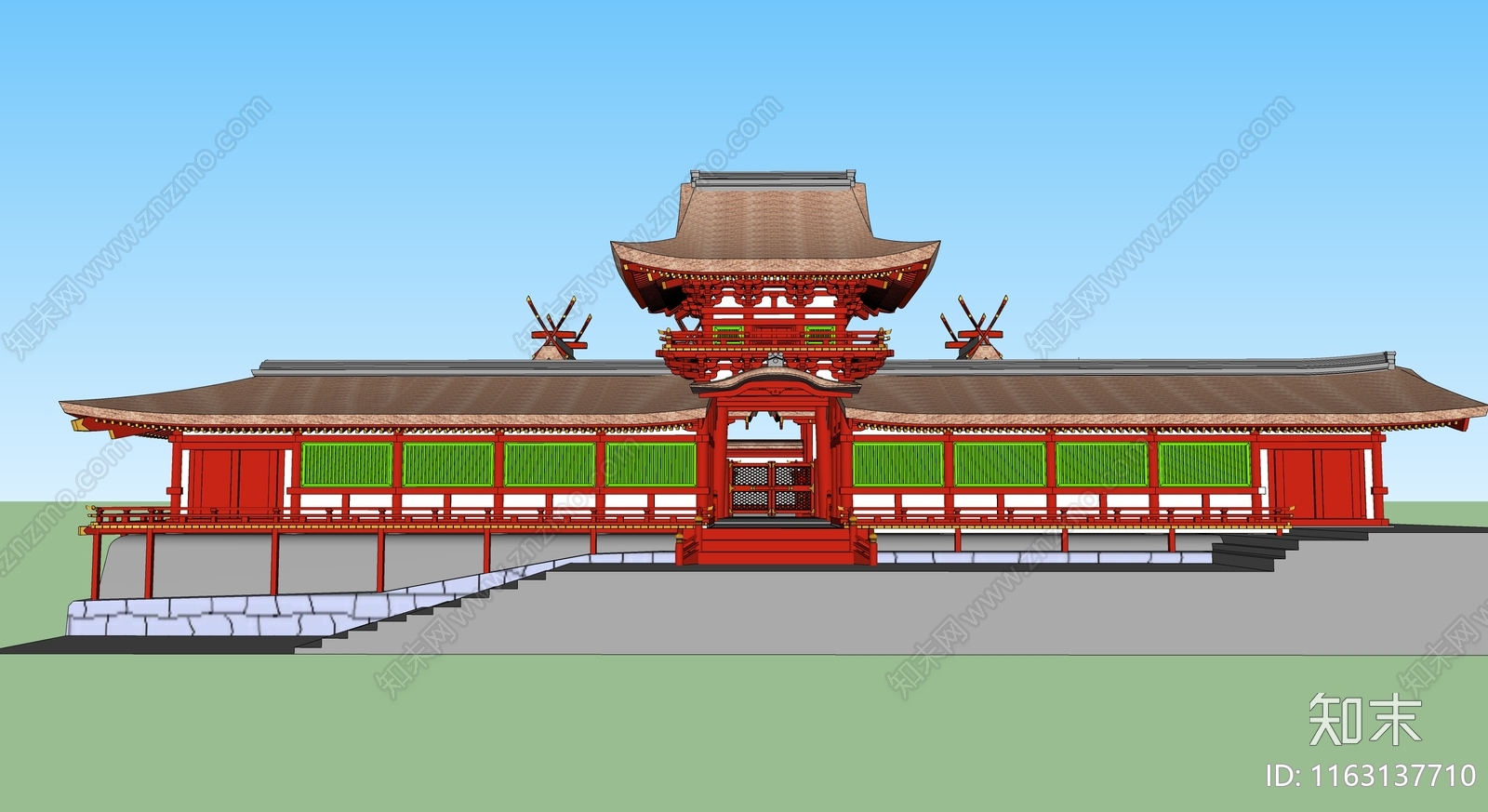 中式寺庙建筑SU模型下载【ID:1163137710】